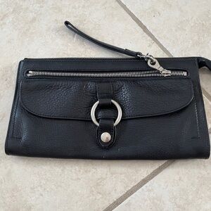 Black Leather Wristlet with Silver Accents